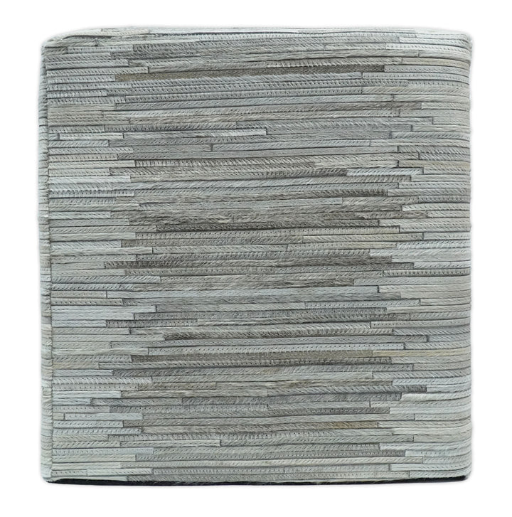 Ivory, Silver and Gray Square Leather Pouf Ottoman, Footstool, Side table, Seat , Foot Rest | TRD102