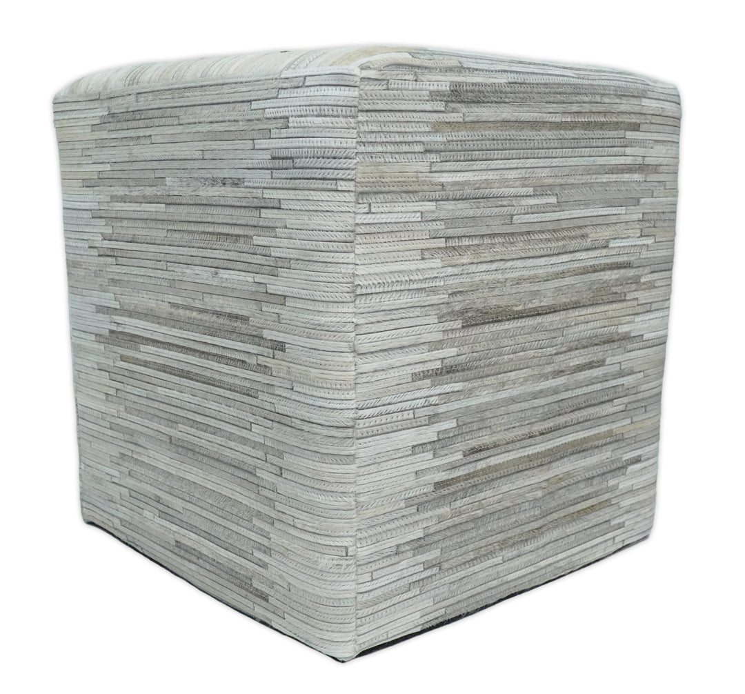 Ivory, Silver and Gray Square Leather Pouf Ottoman, Footstool, Side table, Seat , Foot Rest | TRD102