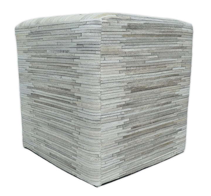 Ivory, Silver and Gray Square Leather Pouf Ottoman, Footstool, Side table, Seat , Foot Rest | TRD102