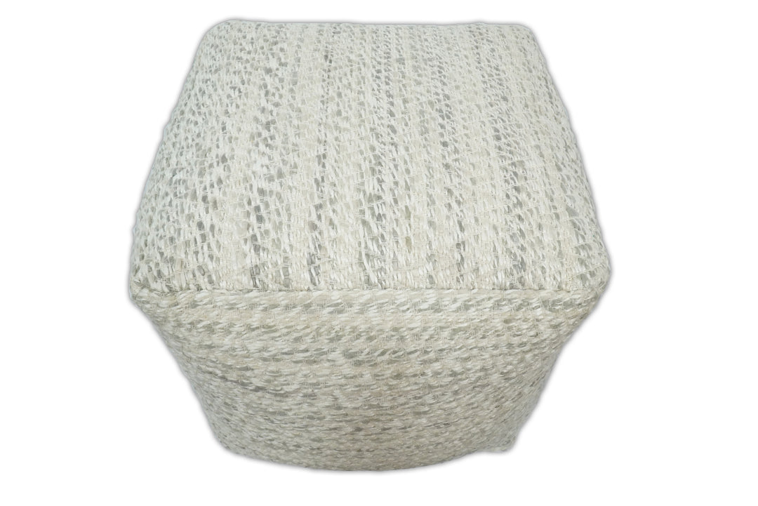 Ivory, Beige and Gray Modern Chevron Handwoven Beige Pouf Ottoman Made with Viscose, Contemporary Chevron Design, Footstool, Couch, Side table  | TRD110