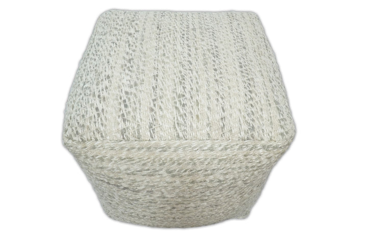 Ivory, Beige and Gray Modern Chevron Handwoven Beige Pouf Ottoman Made with Viscose, Contemporary Chevron Design, Footstool, Couch, Side table  | TRD110