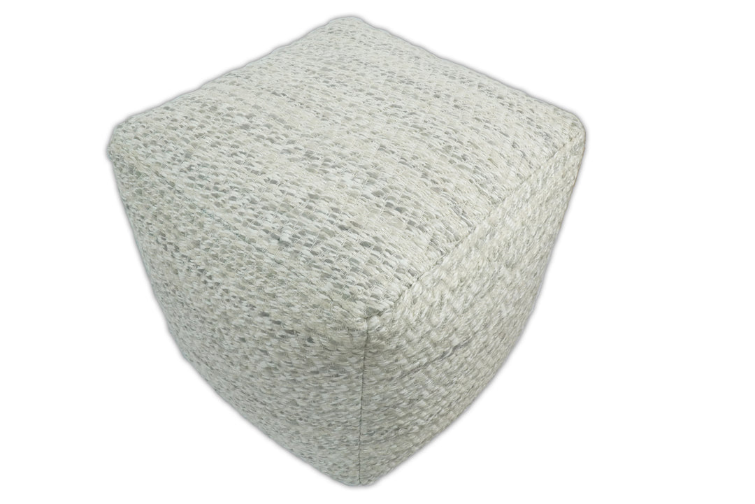 Ivory, Beige and Gray Modern Chevron Handwoven Beige Pouf Ottoman Made with Viscose, Contemporary Chevron Design, Footstool, Couch, Side table  | TRD110
