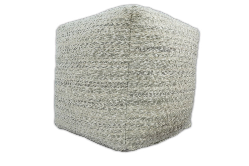 Ivory, Beige and Gray Modern Chevron Handwoven Beige Pouf Ottoman Made with Viscose, Contemporary Chevron Design, Footstool, Couch, Side table  | TRD110