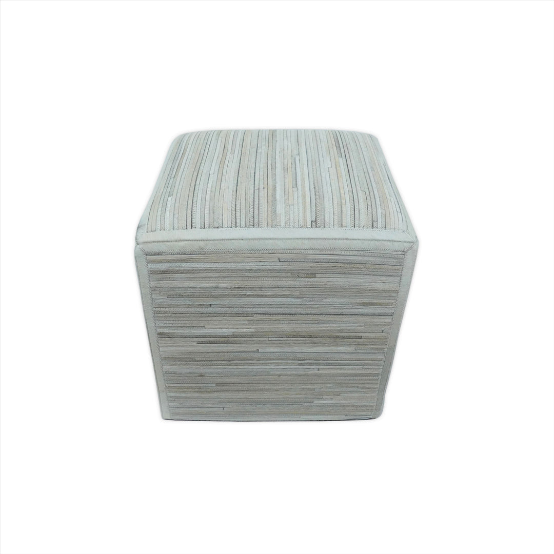 Modern Styling Handmade Leather Pouf - Comfortable Chair or Footrest - Ivory  | TRD278