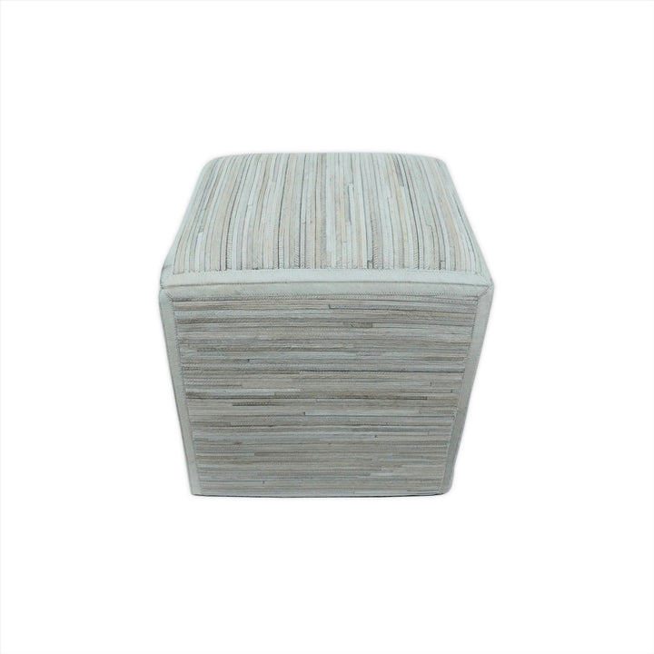 Modern Styling Handmade Leather Pouf - Comfortable Chair or Footrest - Ivory  | TRD278