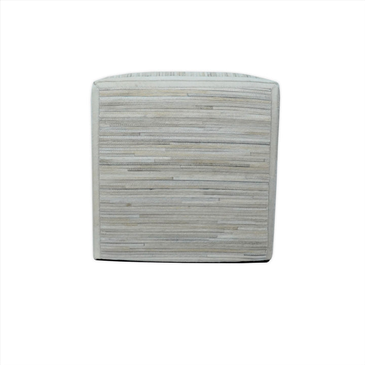 Modern Styling Handmade Leather Pouf - Comfortable Chair or Footrest - Ivory  | TRD278