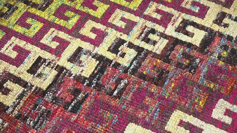 8x10 and 9x12 Hand Knotted Multicolor Modern Contemporary Southwestern Tribal Trellis Recycled Silk Area Rug | OP9