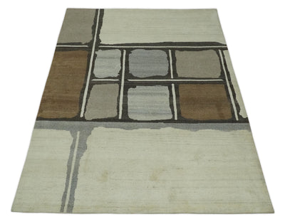 Abstract 6x8 Hand Knotted Ivory, Brown and Charcoal Wool Traditional Antique Southwestern Lori Gabbeh | TRDPC28 - The Rug Decor