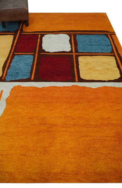 Abstract Hand Knotted 5x8 Mustard, Gold and Brown Wool Traditional Antique Southwestern Lori Gabbeh | TRDPC8 - The Rug Decor