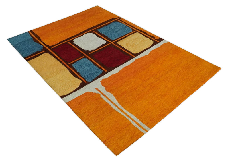 Abstract Hand Knotted 5x8 Mustard, Gold and Brown Wool Traditional Antique Southwestern Lori Gabbeh | TRDPC8 - The Rug Decor