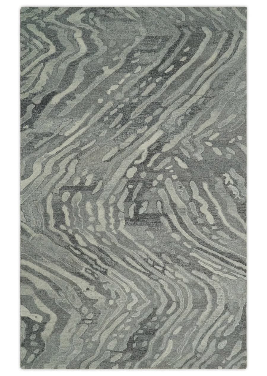 Abstract Modern Hand Tufted 2x3, 3x5, 5x8, 6x9, 8x10 and 9x12 Woolen Beige, Silver and Gray Area Rug | MIR3 - The Rug Decor