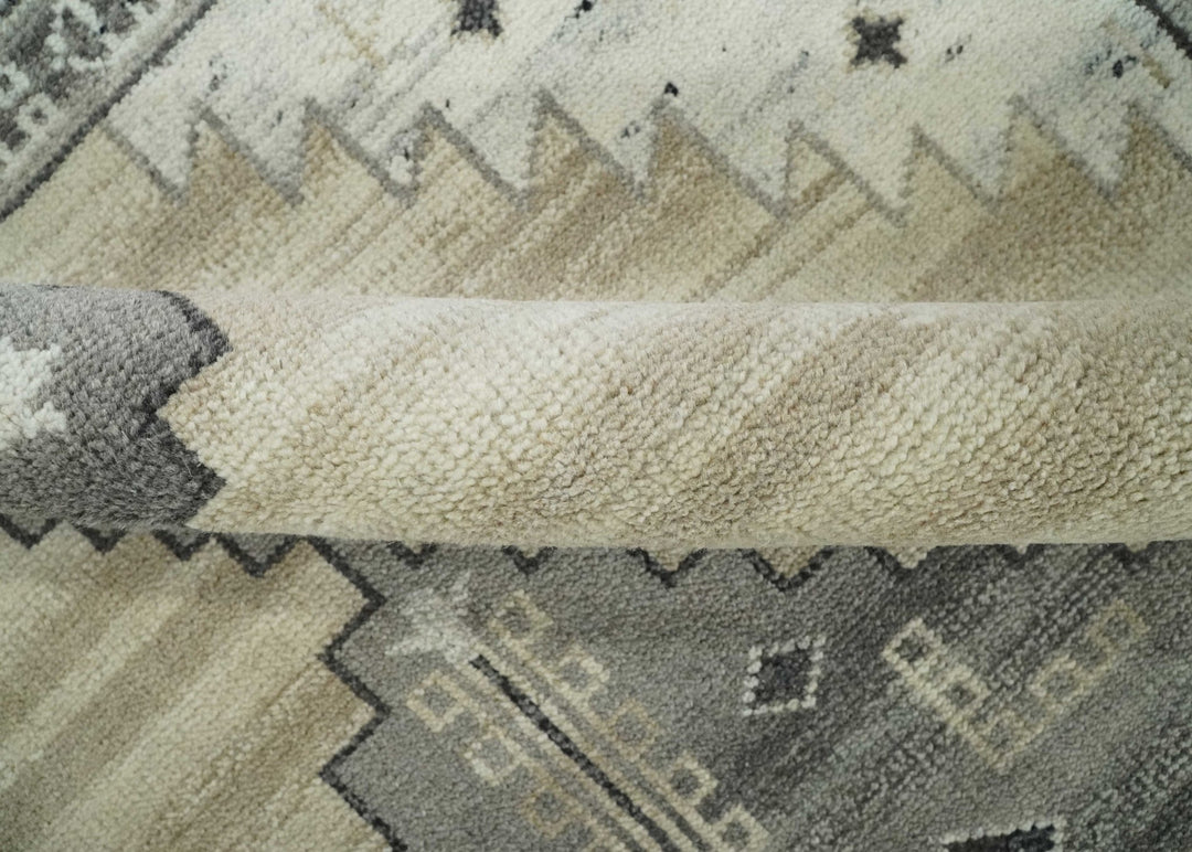 All Natural Wool Hand Knotted Gray , Beige and Ivory Traditional Heriz Serapi Area Rug, Kids, Living Room and Bedroom Rug | MEHK1 - The Rug Decor