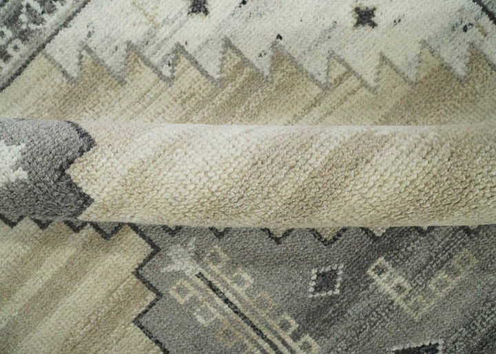 All Natural Wool Hand Knotted Gray , Beige and Ivory Traditional Heriz Serapi Area Rug, Kids, Living Room and Bedroom Rug | MEHK1 - The Rug Decor