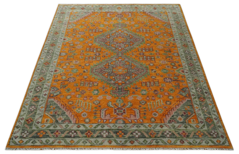 All Wool 8x10 Hand Knotted Rust and Silver Oriental Oushak Traditional Wool Area Rug - The Rug Decor