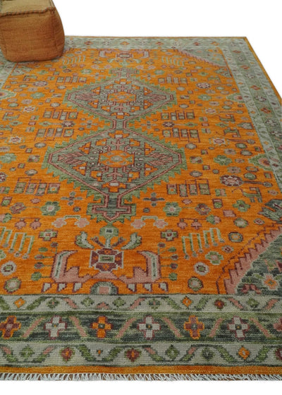 All Wool 8x10 Hand Knotted Rust and Silver Oriental Oushak Traditional Wool Area Rug - The Rug Decor