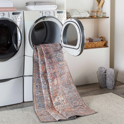 Premium Look Traditional Vintage Style Blue, Brown, Rust and Ivory Medallion Design Machine Washable Rug