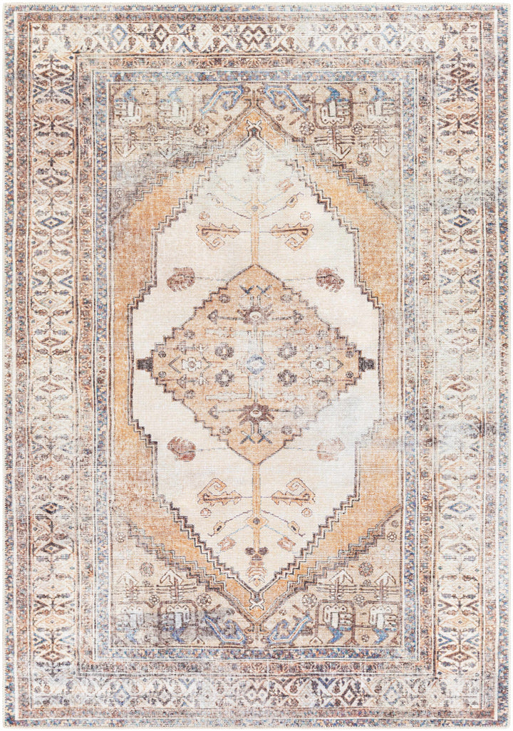 Vintage Style Ivory, Terracotta and Tan Traditional Machine Washable Rug