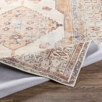 Vintage Style Ivory, Terracotta and Tan Traditional Machine Washable Rug