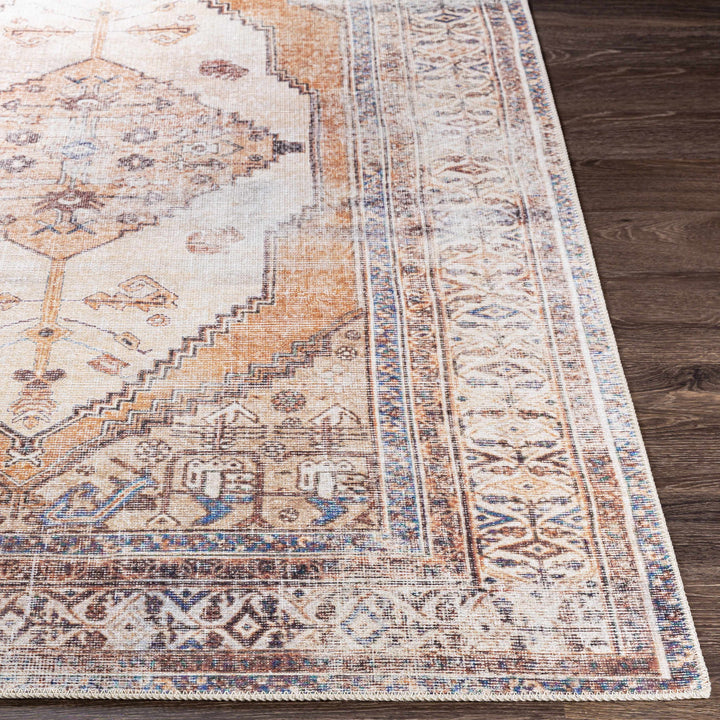 Vintage Style Ivory, Terracotta and Tan Traditional Machine Washable Rug