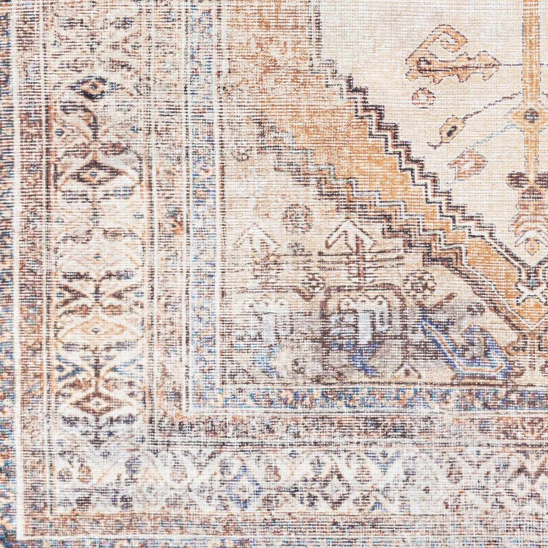 Vintage Style Ivory, Terracotta and Tan Traditional Machine Washable Rug