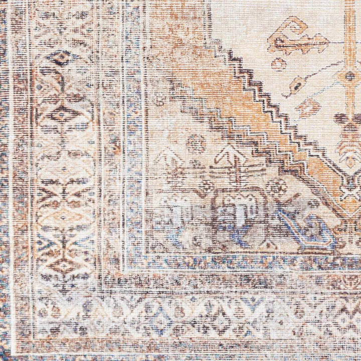 Vintage Style Ivory, Terracotta and Tan Traditional Machine Washable Rug