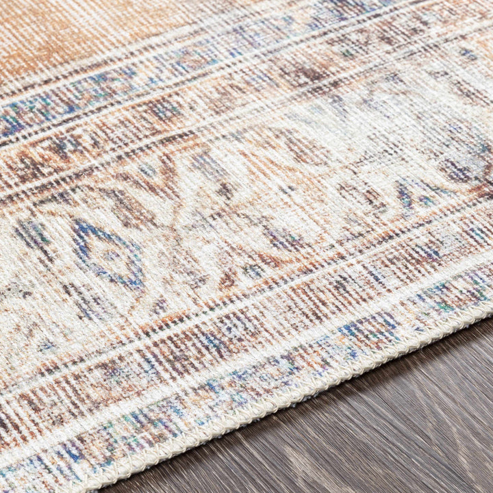 Vintage Style Ivory, Terracotta and Tan Traditional Machine Washable Rug