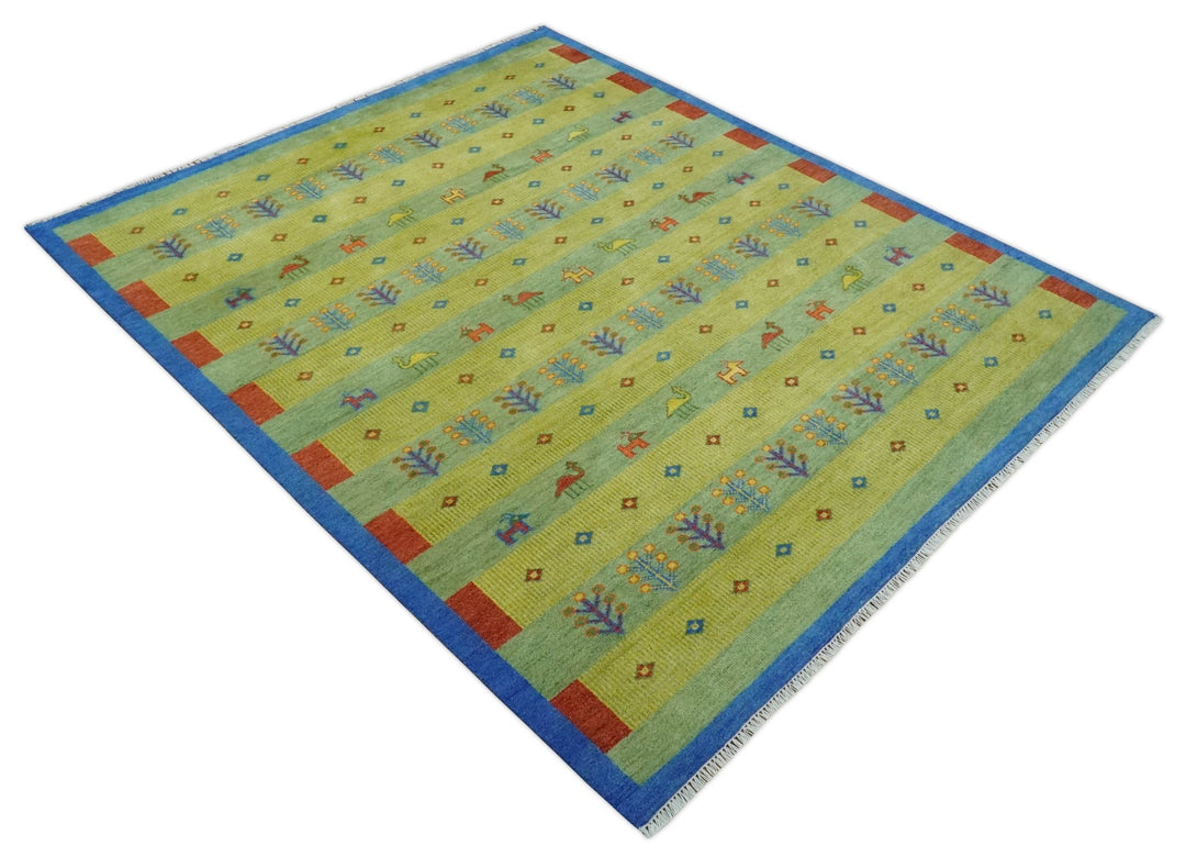 Animal and Tree Life Green, Blue and Rust Hand knotted Traditional Multi Size Wool Area Rug, Kids, Living Room and Bedroom Rug - The Rug Decor