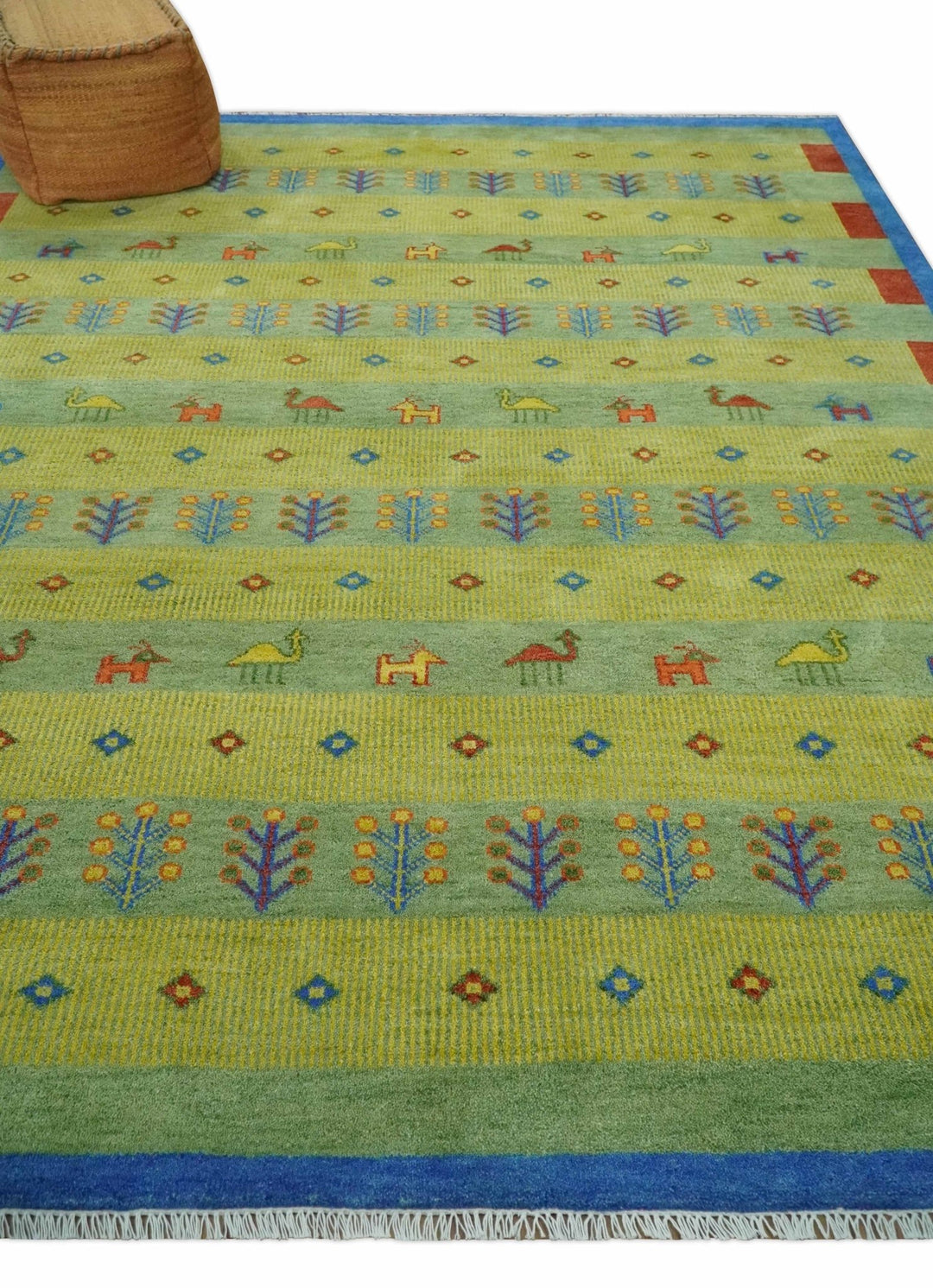 Animal and Tree Life Green, Blue and Rust Hand knotted Traditional Multi Size Wool Area Rug, Kids, Living Room and Bedroom Rug - The Rug Decor