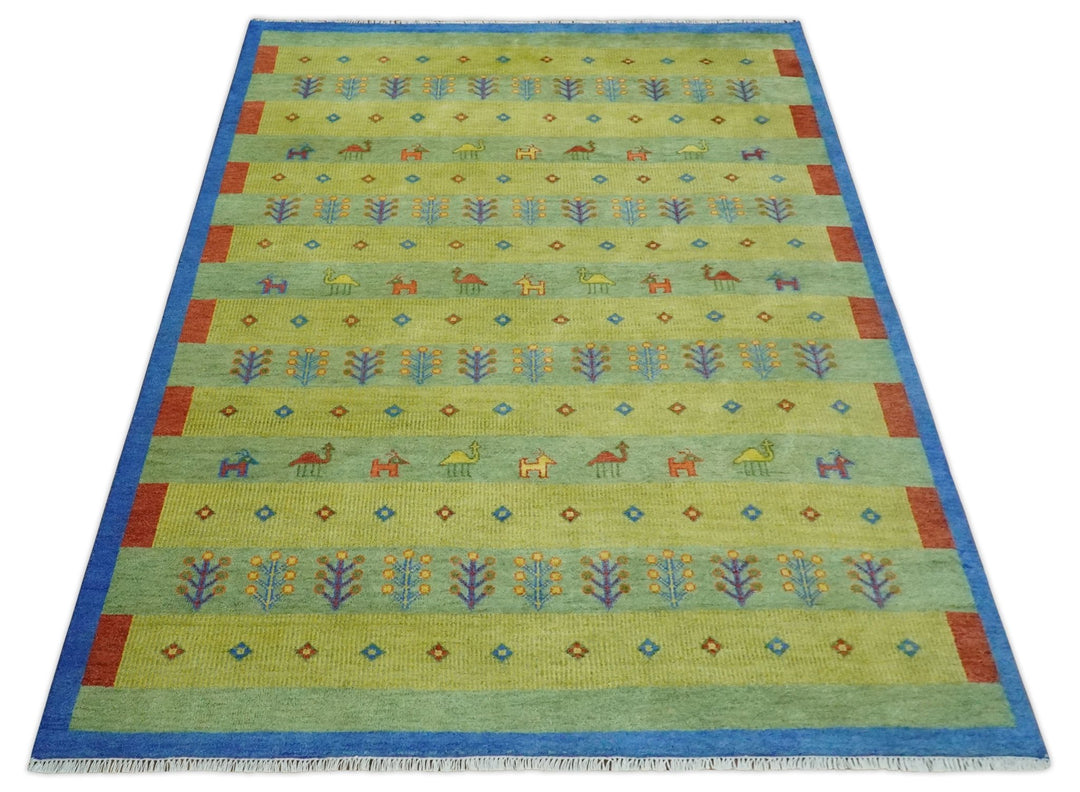 Animal and Tree Life Green, Blue and Rust Hand knotted Traditional Multi Size Wool Area Rug, Kids, Living Room and Bedroom Rug - The Rug Decor