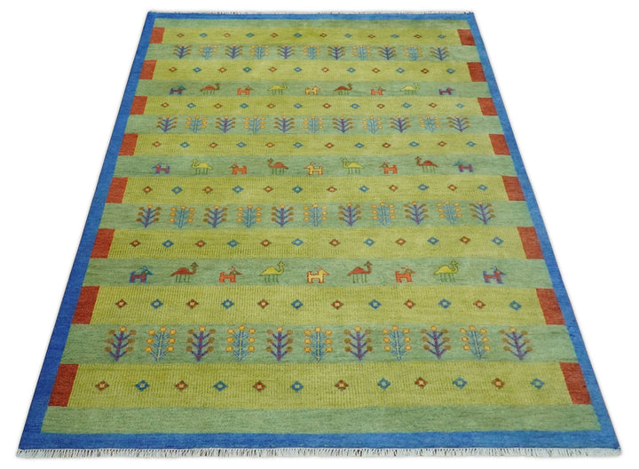 Animal and Tree Life Green, Blue and Rust Hand knotted Traditional Multi Size Wool Area Rug, Kids, Living Room and Bedroom Rug - The Rug Decor