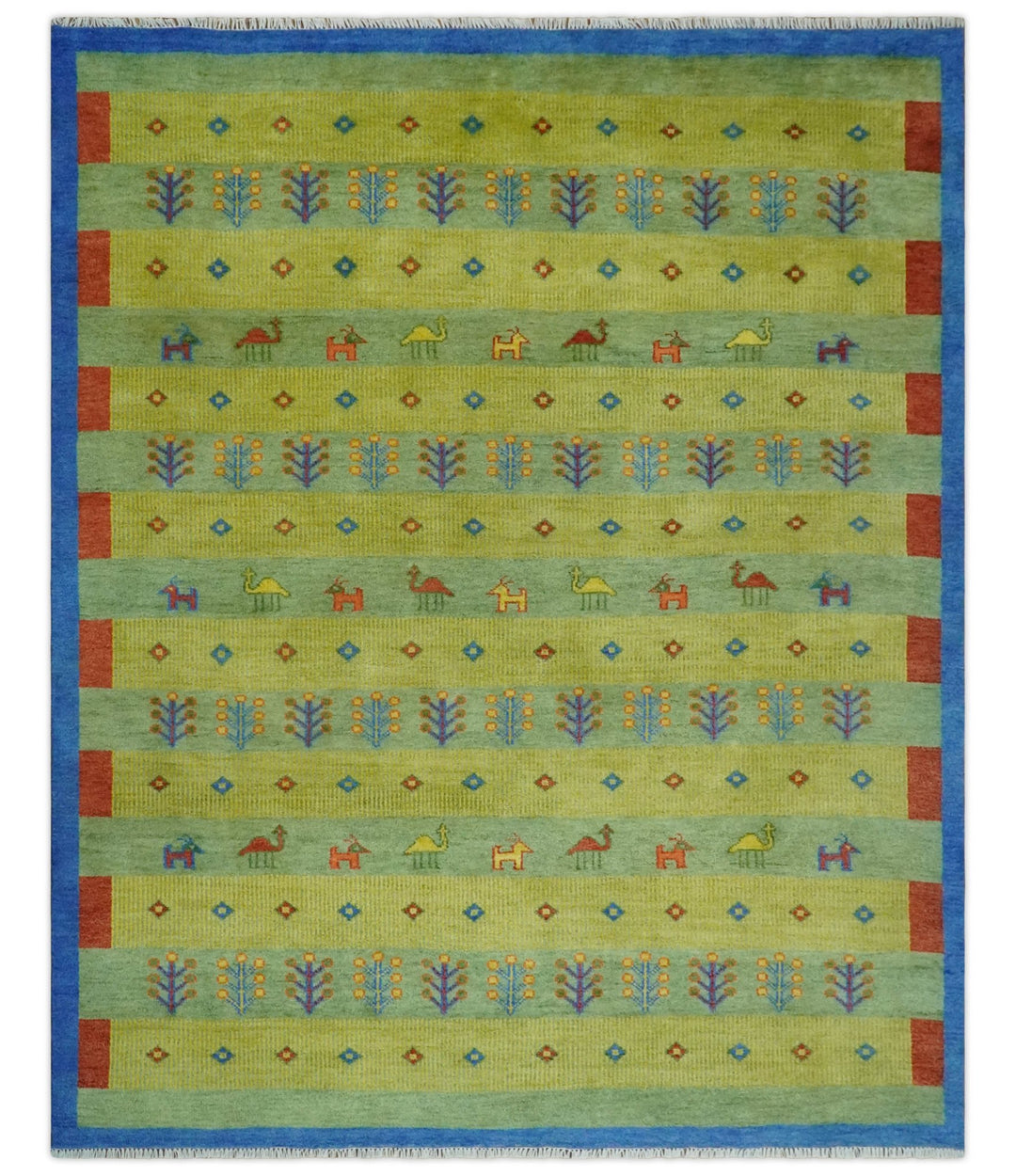 Animal and Tree Life Green, Blue and Rust Hand knotted Traditional Multi Size Wool Area Rug, Kids, Living Room and Bedroom Rug - The Rug Decor