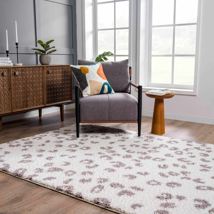 Antelope Rug Modern Contemporary Ivory and Dark Purple plush pile Area Rug - The Rug Decor