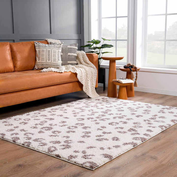 Antelope Rug Modern Contemporary Ivory and Dark Purple plush pile Area Rug - The Rug Decor