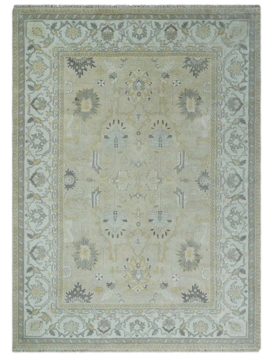 Antique 10x14 Hand Knotted Beige and Ivory Traditional Vintage Persian Style Wool Rug | TRDCP8241014 - The Rug Decor