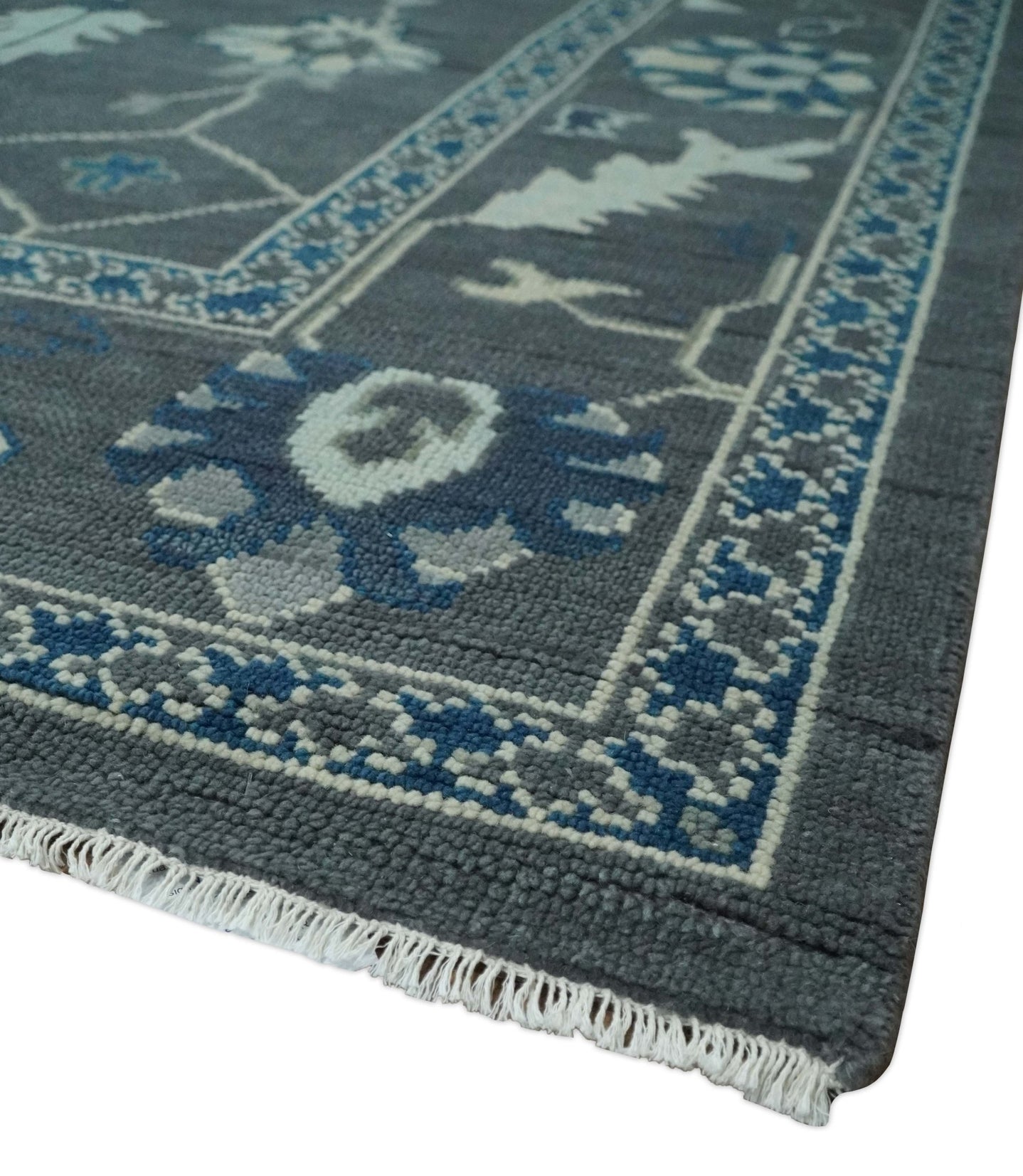 Antique 3x5, 4x6, 5x8, 6x9, 8x10, 9x12 Hand Knotted Oushak Charcoal and Blue Traditional Area Rug | NT41 - The Rug Decor