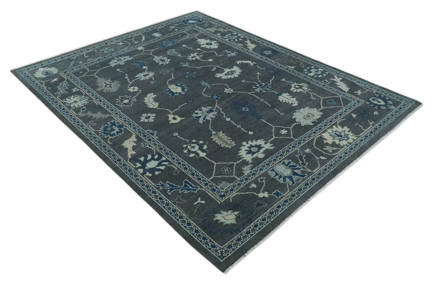 Antique 3x5, 4x6, 5x8, 6x9, 8x10, 9x12 Hand Knotted Oushak Charcoal and Blue Traditional Area Rug | NT41 - The Rug Decor