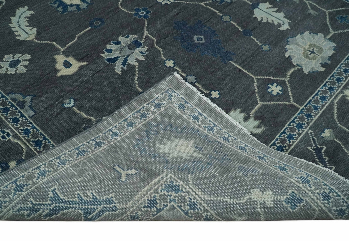 Antique 3x5, 4x6, 5x8, 6x9, 8x10, 9x12 Hand Knotted Oushak Charcoal and Blue Traditional Area Rug | NT41 - The Rug Decor