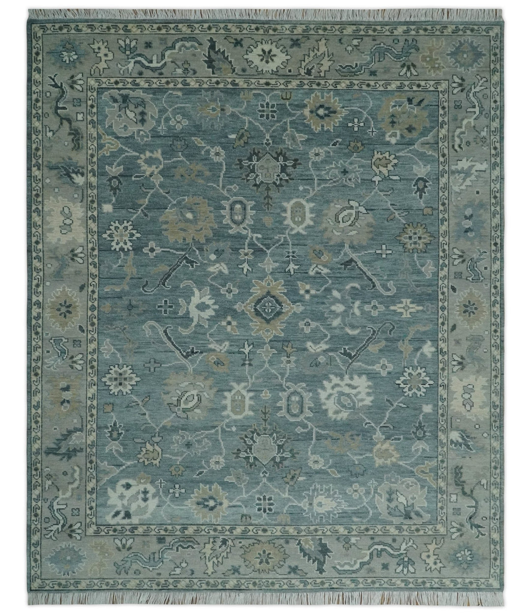 Nt Rugs Antique Hand Knotted Oushak Gray and Silver Traditional wool Area Rug ...