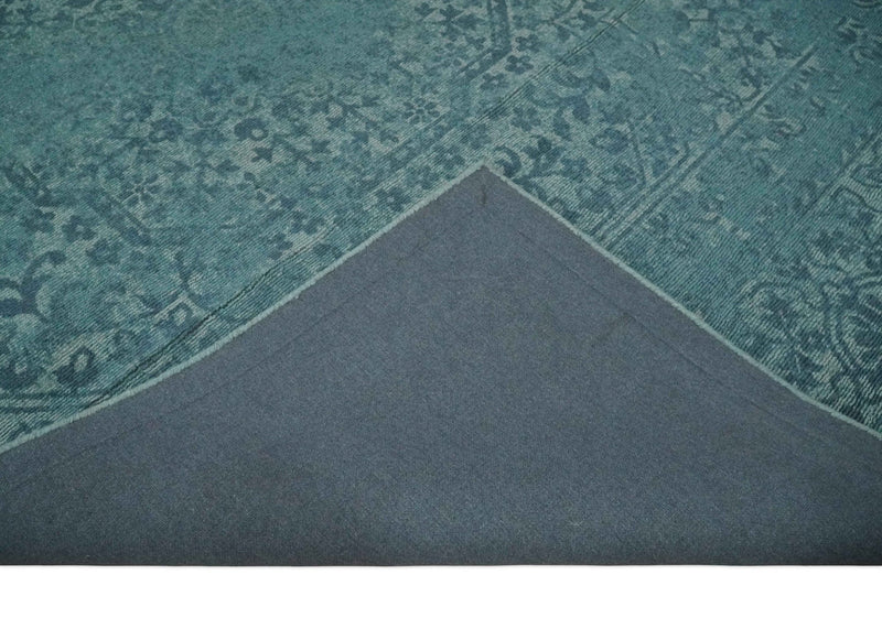 Antique 5x7 Blue and Silver Medallion Floral Hand Tufted Wool Area Rug - The Rug Decor