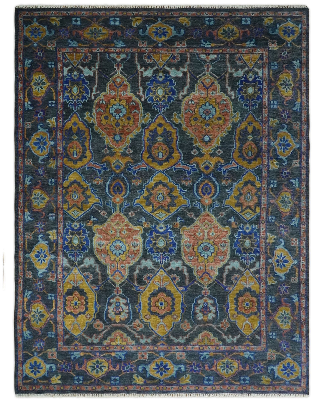 Antique 5x8, 6x9, 8x10, 9x12, 10x14 and 12x15 All Wool Traditional Persian Gray, Rust and Blue Vibrant Hand knotted Oushak Area Rug | TRDCP984912 - The Rug Decor