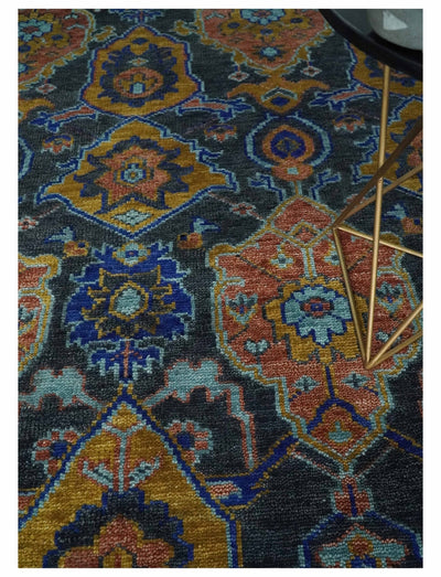Antique 5x8, 6x9, 8x10, 9x12, 10x14 and 12x15 All Wool Traditional Persian Gray, Rust and Blue Vibrant Hand knotted Oushak Area Rug | TRDCP984912 - The Rug Decor