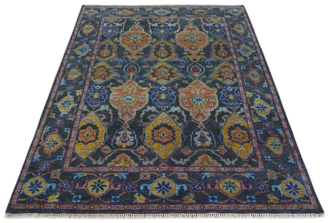 Antique 5x8, 6x9, 8x10, 9x12, 10x14 and 12x15 All Wool Traditional Persian Gray, Rust and Blue Vibrant Hand knotted Oushak Area Rug | TRDCP984912 - The Rug Decor