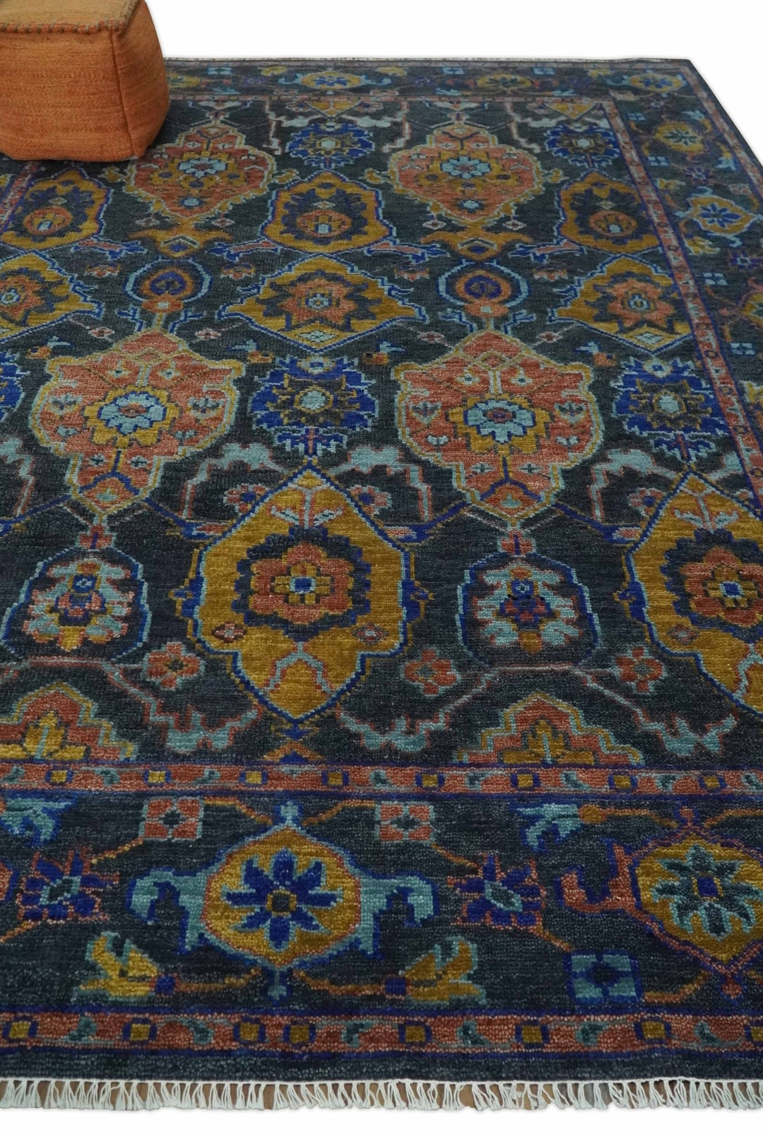 Antique 5x8, 6x9, 8x10, 9x12, 10x14 and 12x15 All Wool Traditional Persian Gray, Rust and Blue Vibrant Hand knotted Oushak Area Rug | TRDCP984912 - The Rug Decor