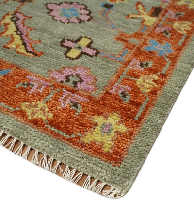 Antique 5x8, 6x9, 8x10, 9x12, 10x14 and 12x15 Hand Knotted Antique Green, Pink, Beige and Rust Traditional Persian Vintage Oushak Wool Rug | TRDCP659 - The Rug Decor