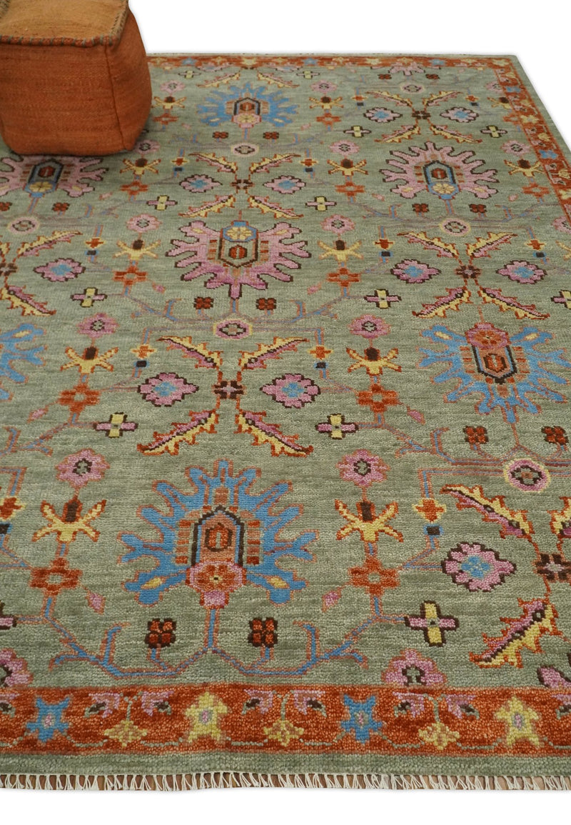 Antique 5x8, 6x9, 8x10, 9x12, 10x14 and 12x15 Hand Knotted Antique Green, Pink, Beige and Rust Traditional Persian Vintage Oushak Wool Rug | TRDCP659 - The Rug Decor