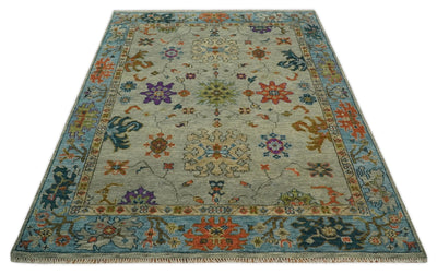 Antique 5x8, 6x9, 8x10, 9x12, 10x14 and 12x15 Hand Knotted Beige and Blue Traditional Persian Vintage Oushak Wool Rug | TRDCP668 - The Rug Decor