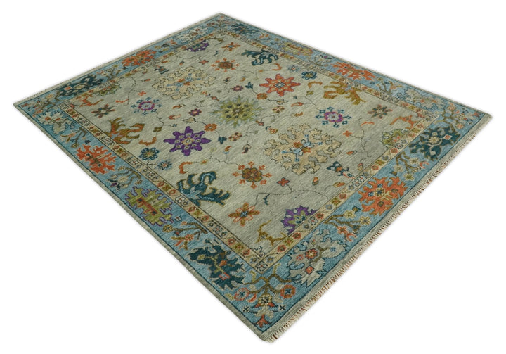 Antique 5x8, 6x9, 8x10, 9x12, 10x14 and 12x15 Hand Knotted Beige and Blue Traditional Persian Vintage Oushak Wool Rug | TRDCP668 - The Rug Decor