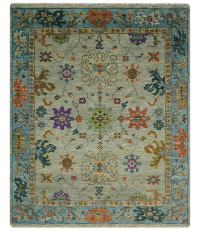 Antique 5x8, 6x9, 8x10, 9x12, 10x14 and 12x15 Hand Knotted Beige and Blue Traditional Persian Vintage Oushak Wool Rug | TRDCP668 - The Rug Decor