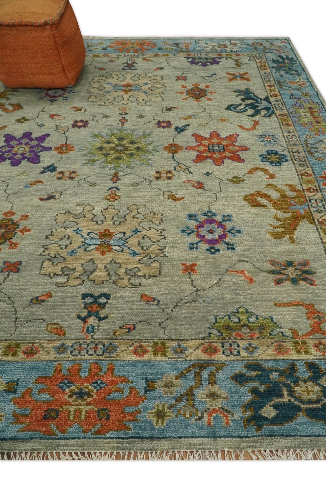 Antique 5x8, 6x9, 8x10, 9x12, 10x14 and 12x15 Hand Knotted Beige and Blue Traditional Persian Vintage Oushak Wool Rug | TRDCP668 - The Rug Decor