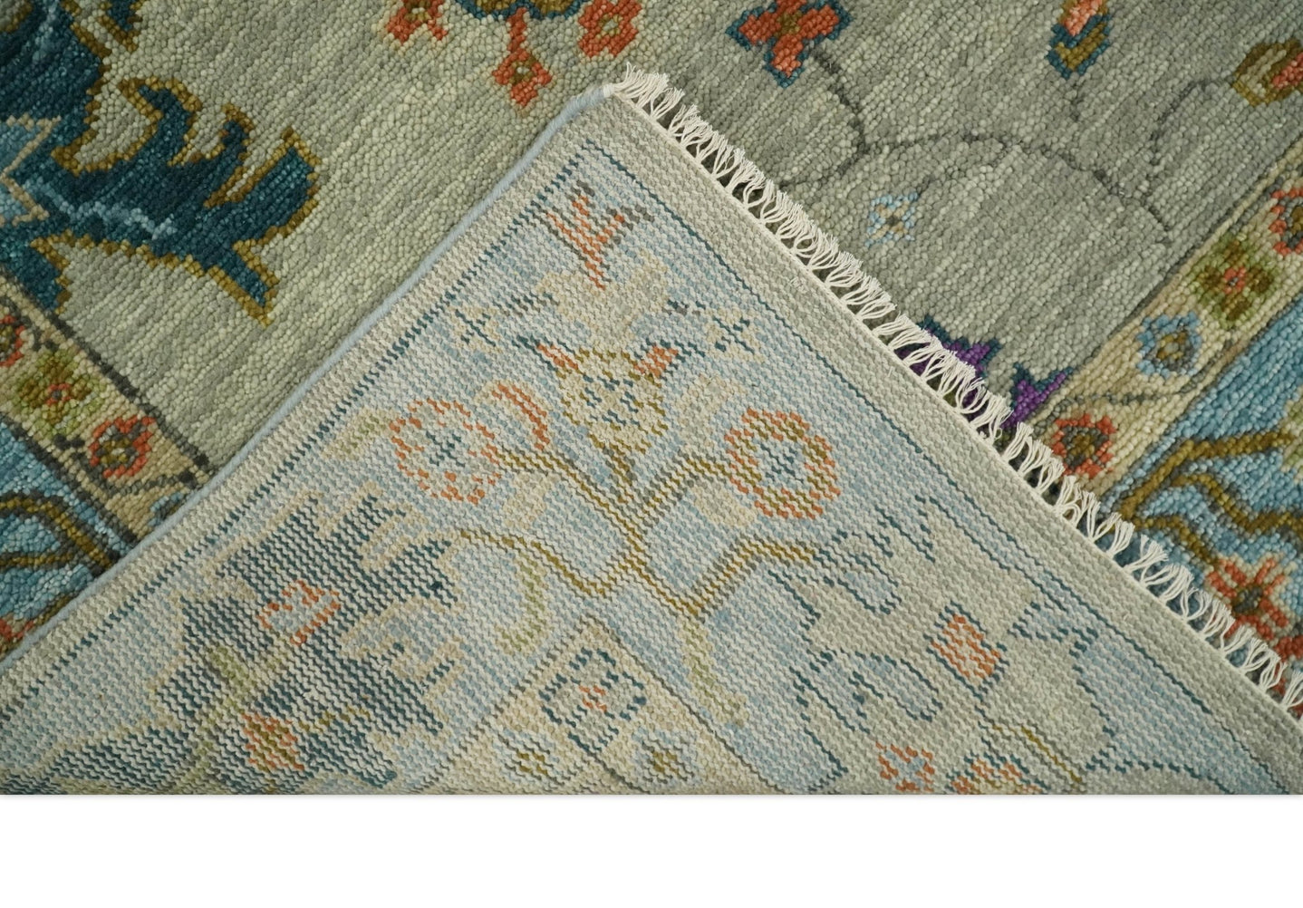 Antique 5x8, 6x9, 8x10, 9x12, 10x14 and 12x15 Hand Knotted Beige and Blue Traditional Persian Vintage Oushak Wool Rug | TRDCP668 - The Rug Decor